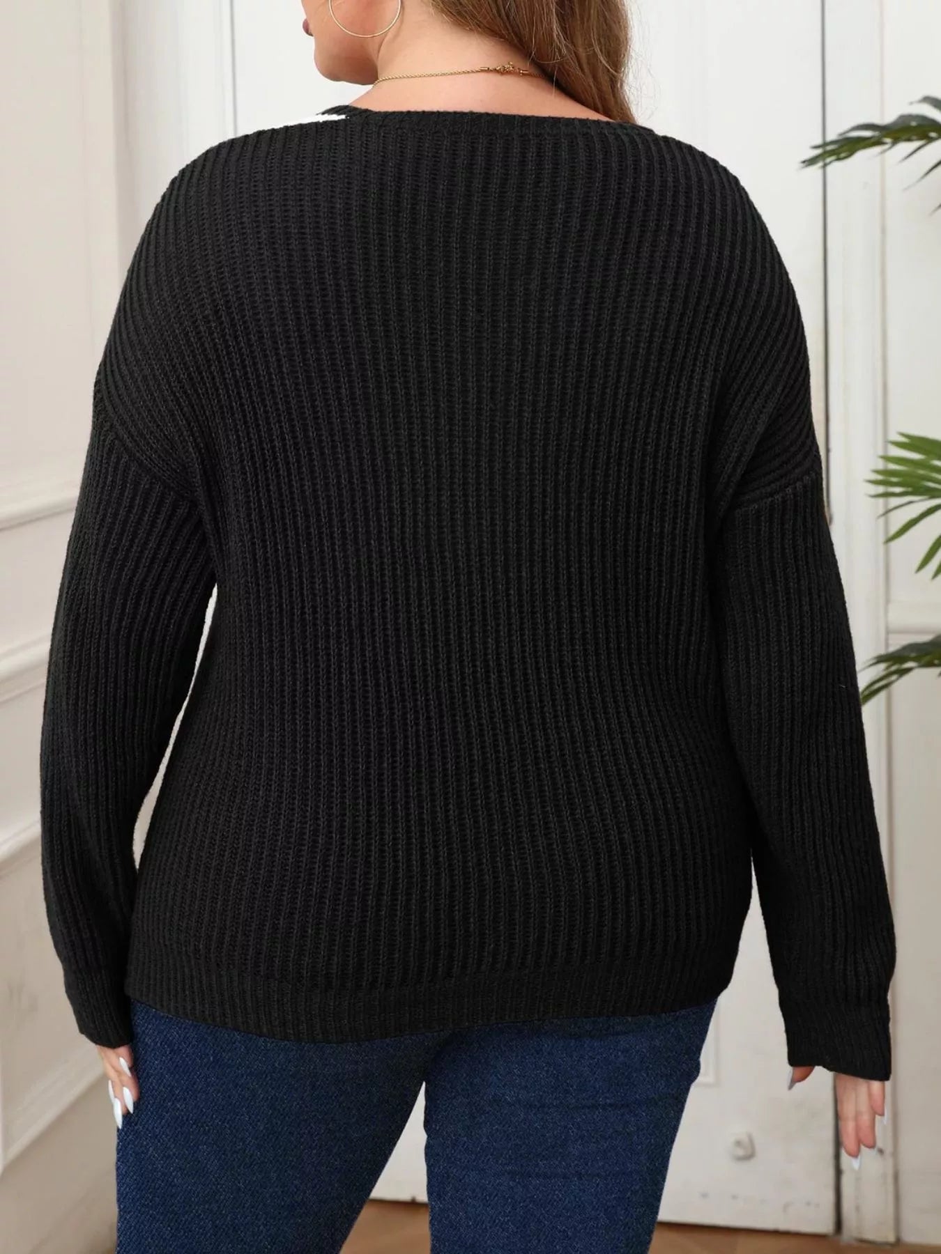 Trendsi Plus Size Contrast Trim Button-Decorated Sweater -