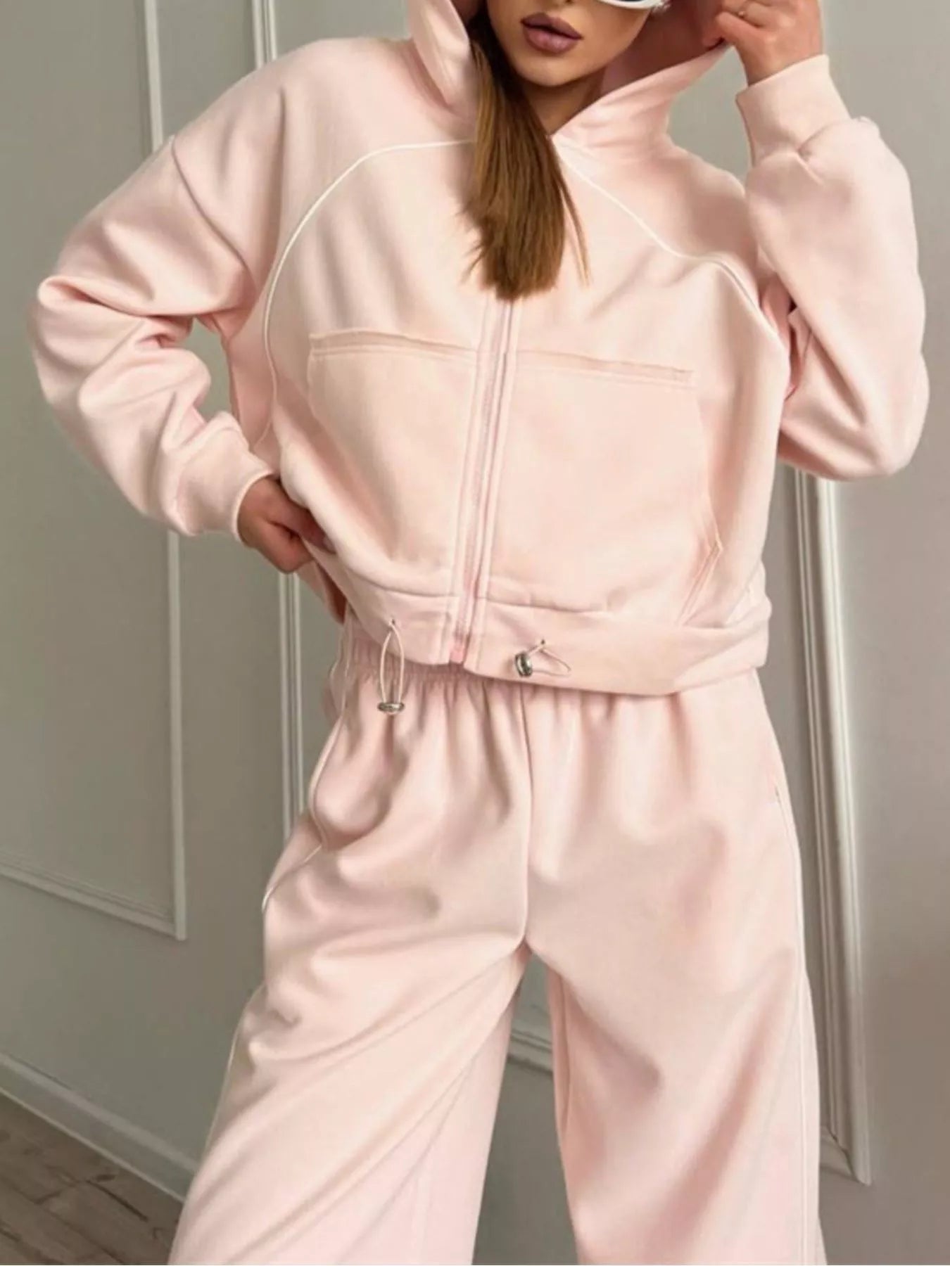 Trendsi Fleece Zip-Up Hoodie and Joggers Set -