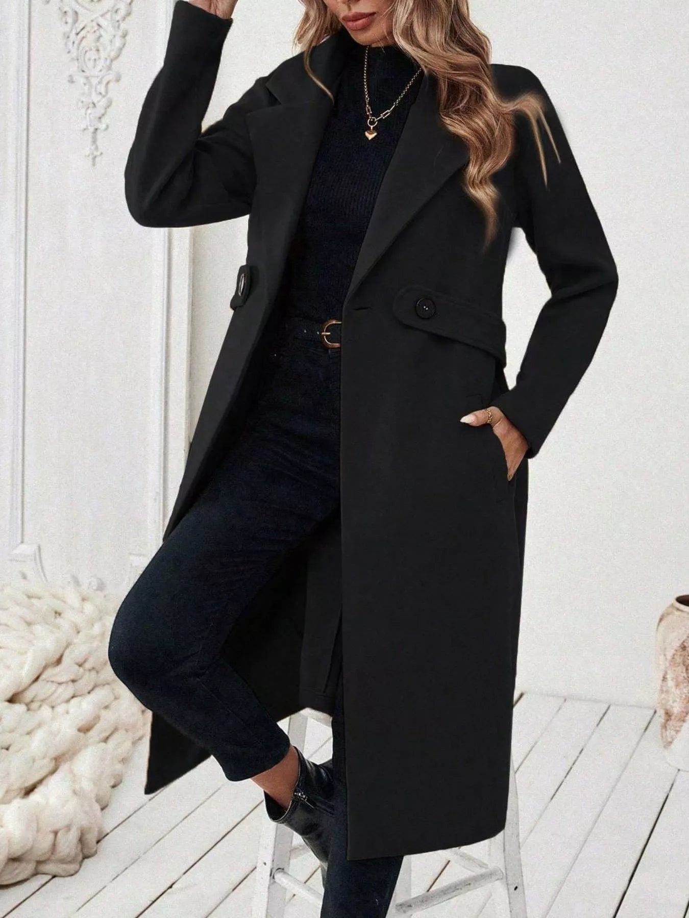 Trendsi Single-Button Longline Coat -