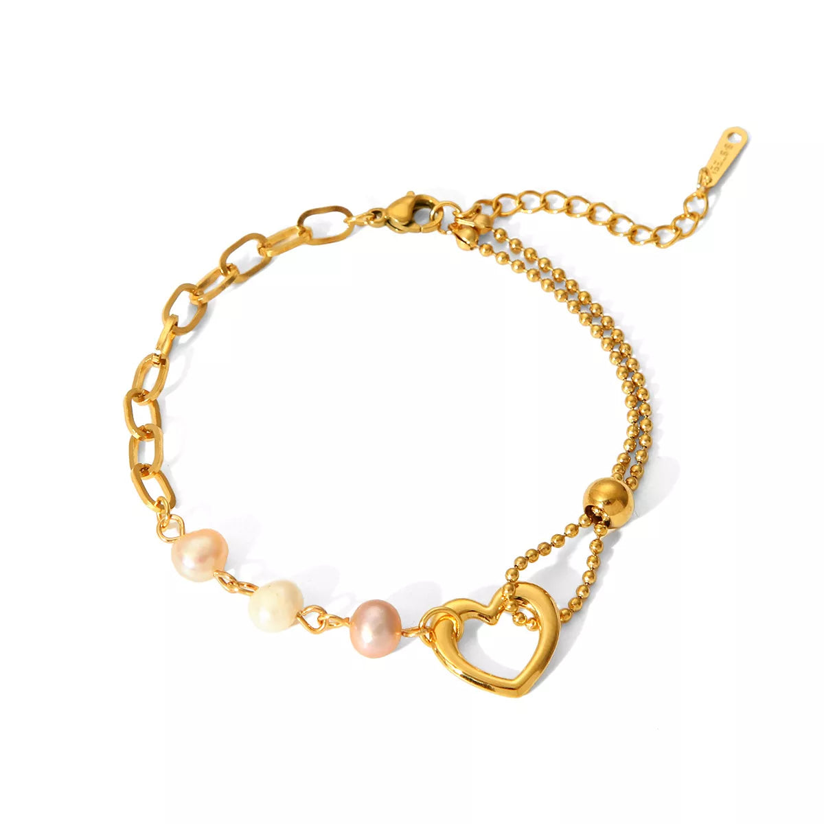 Trendsi 18K Gold-Plated Heart Pearl Bracelet -