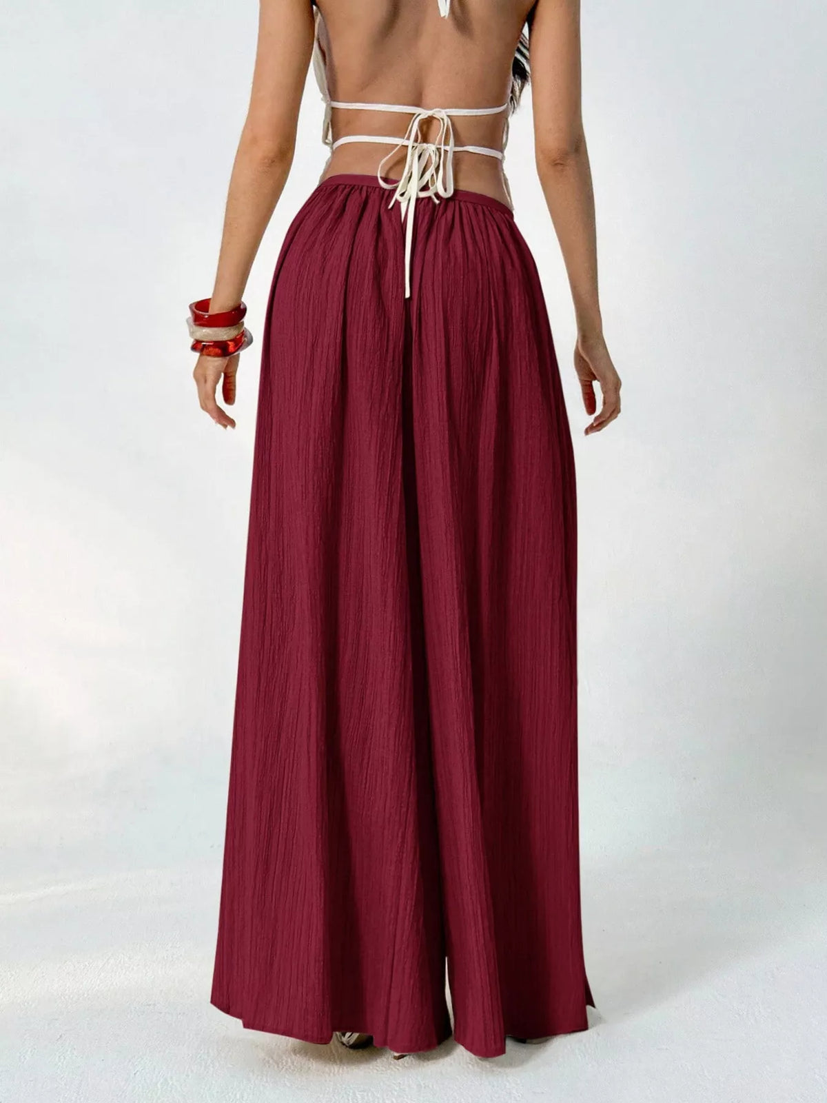 High-Waisted Pleated Wide-Leg Trousers, back view
