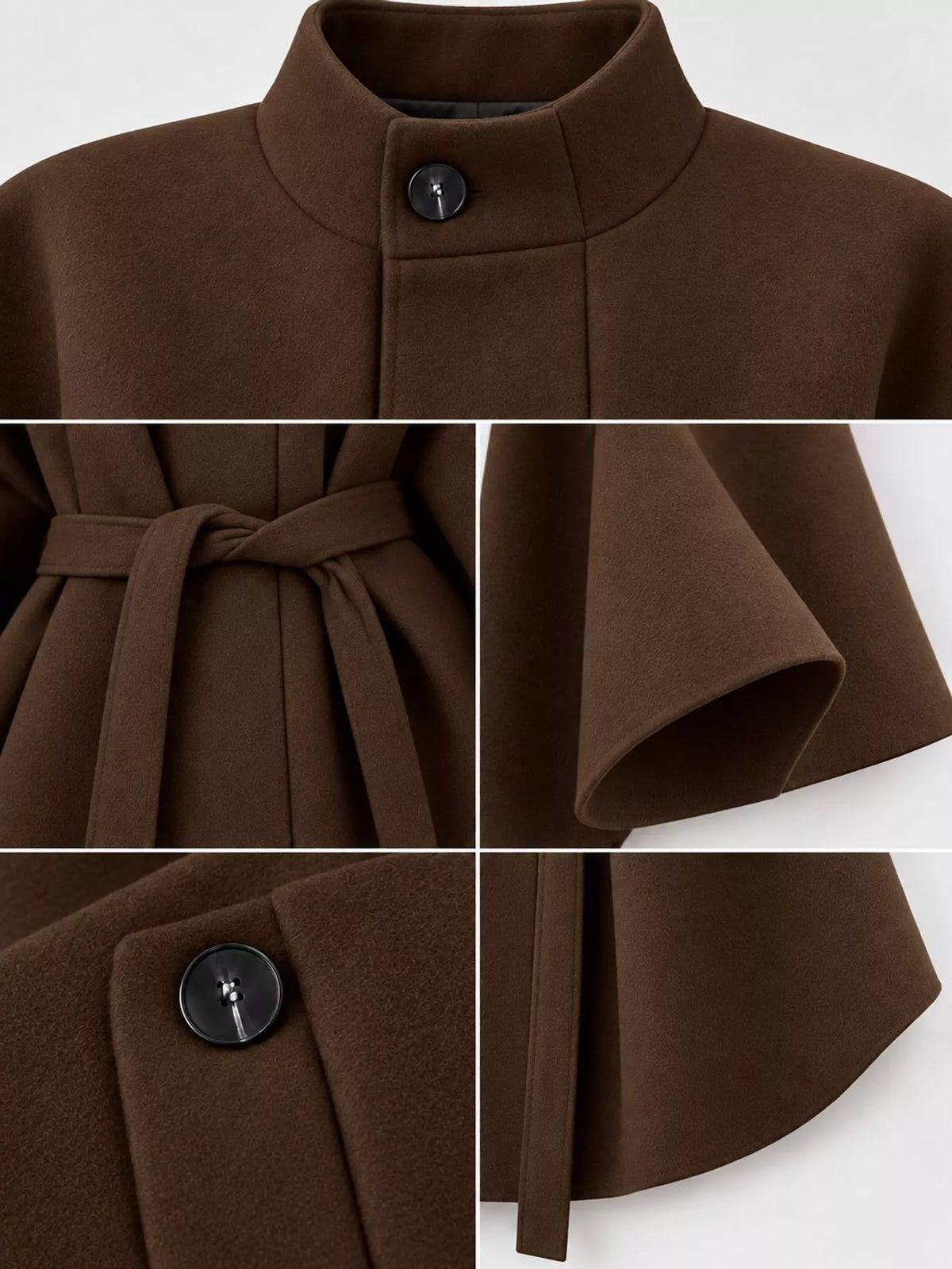 Brown tie-waist cape — design and construction details