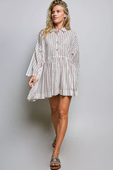 Trendsi POL Striped Gathered Waist Woven Shirt Dress - Dresses