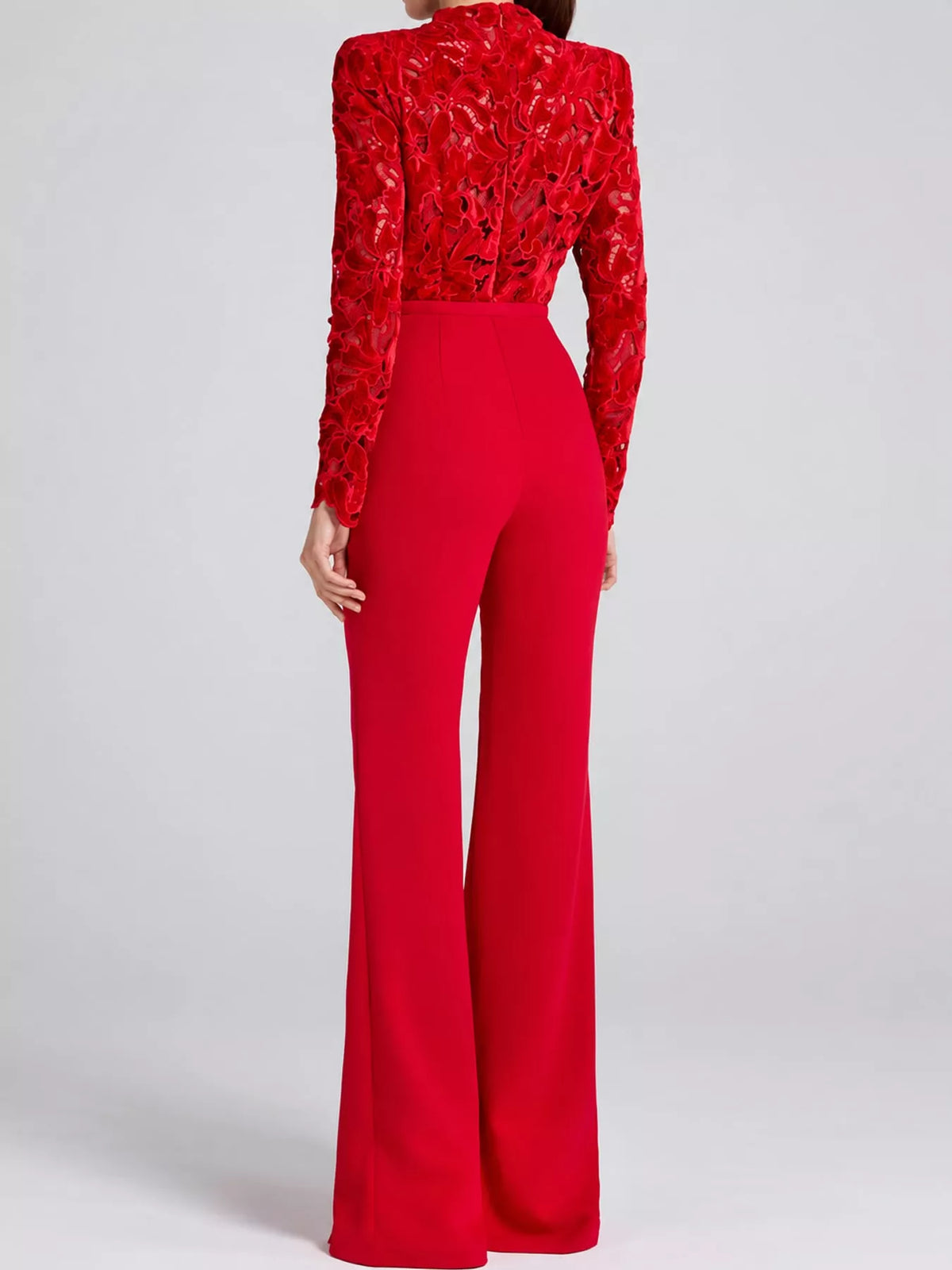 Lace Long-Sleeve Flare Jumpsuit — back view