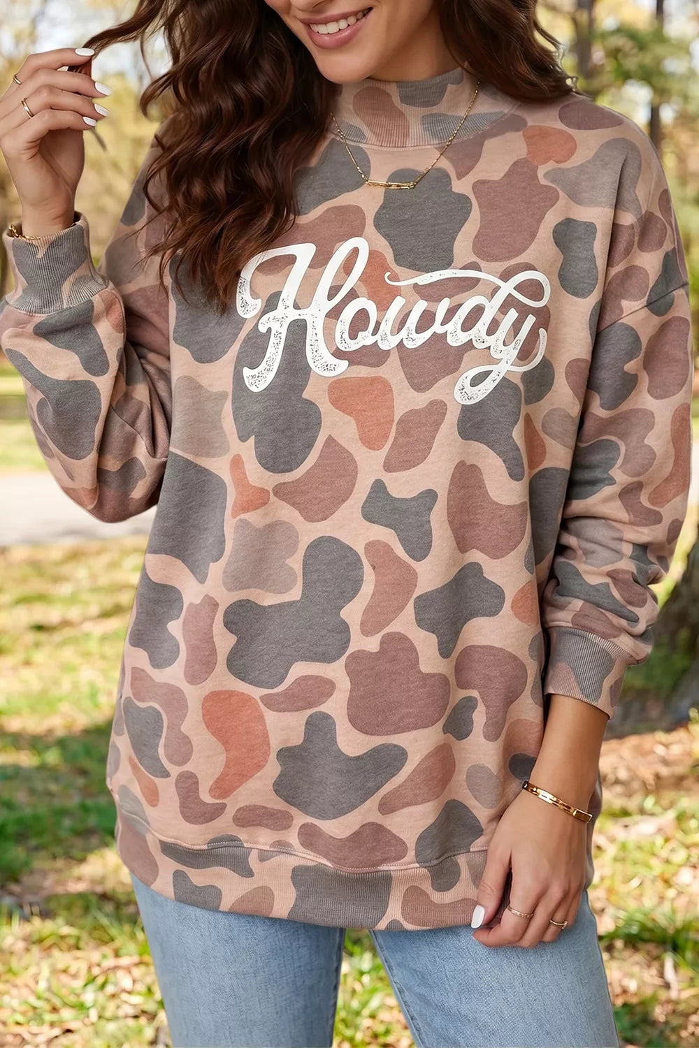Trendsi Plus Size Multicolour Camouflage Western Graphic Sweatshirt -