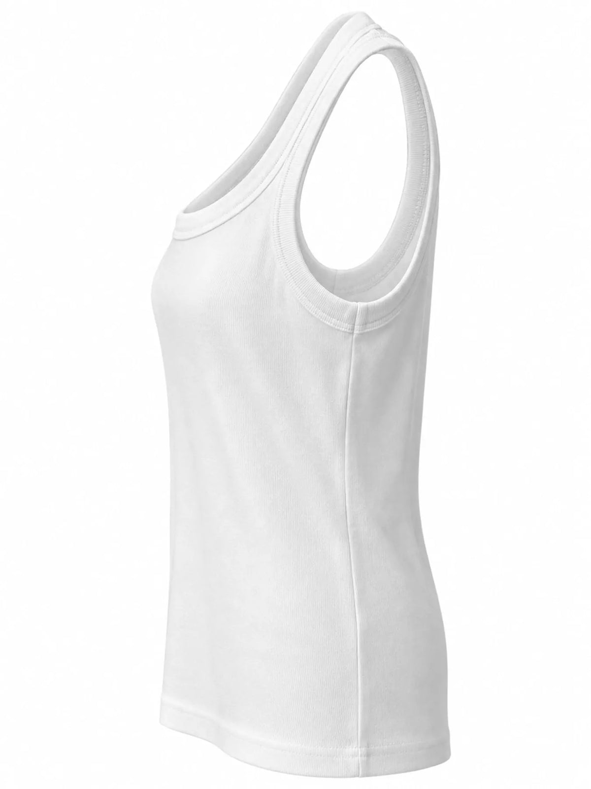 White scoop neck tank top, side view