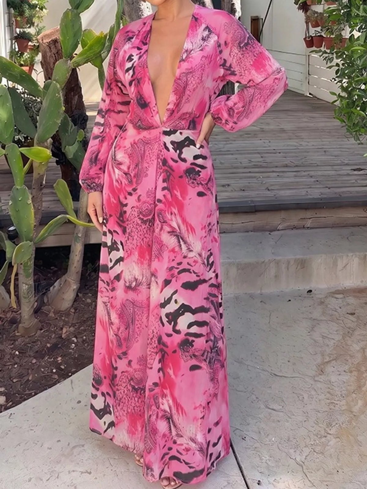 Printed maxi dress, pink front