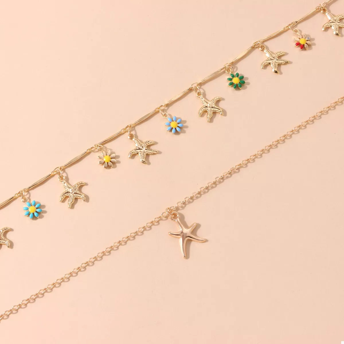 Trendsi Starfish Charm Double Layered Necklace -