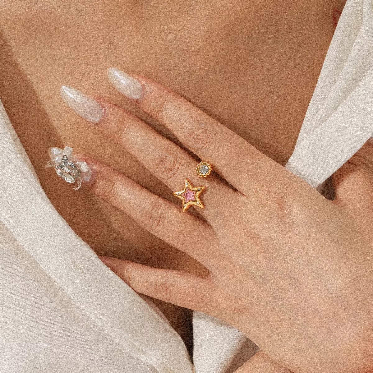 Trendsi 18K Gold-Plated Zircon Star Open Ring -