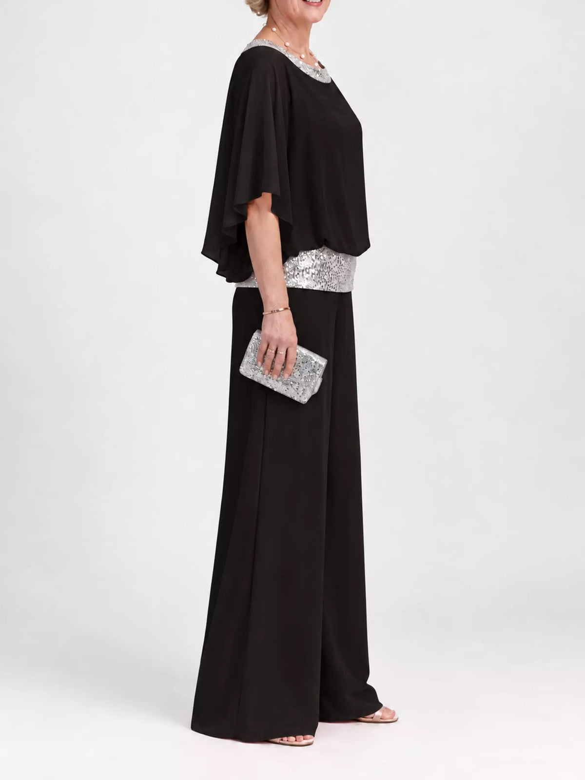 Chiffon Top and Wide-Leg Pants Set — side view