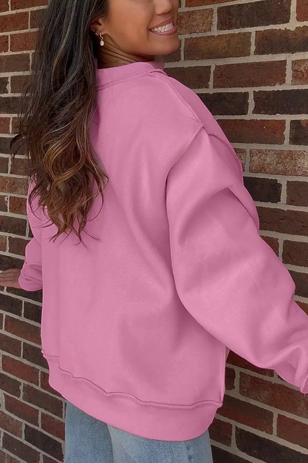 WWJD Embroidered Patch Mock Neck Sweatshirt — side view
