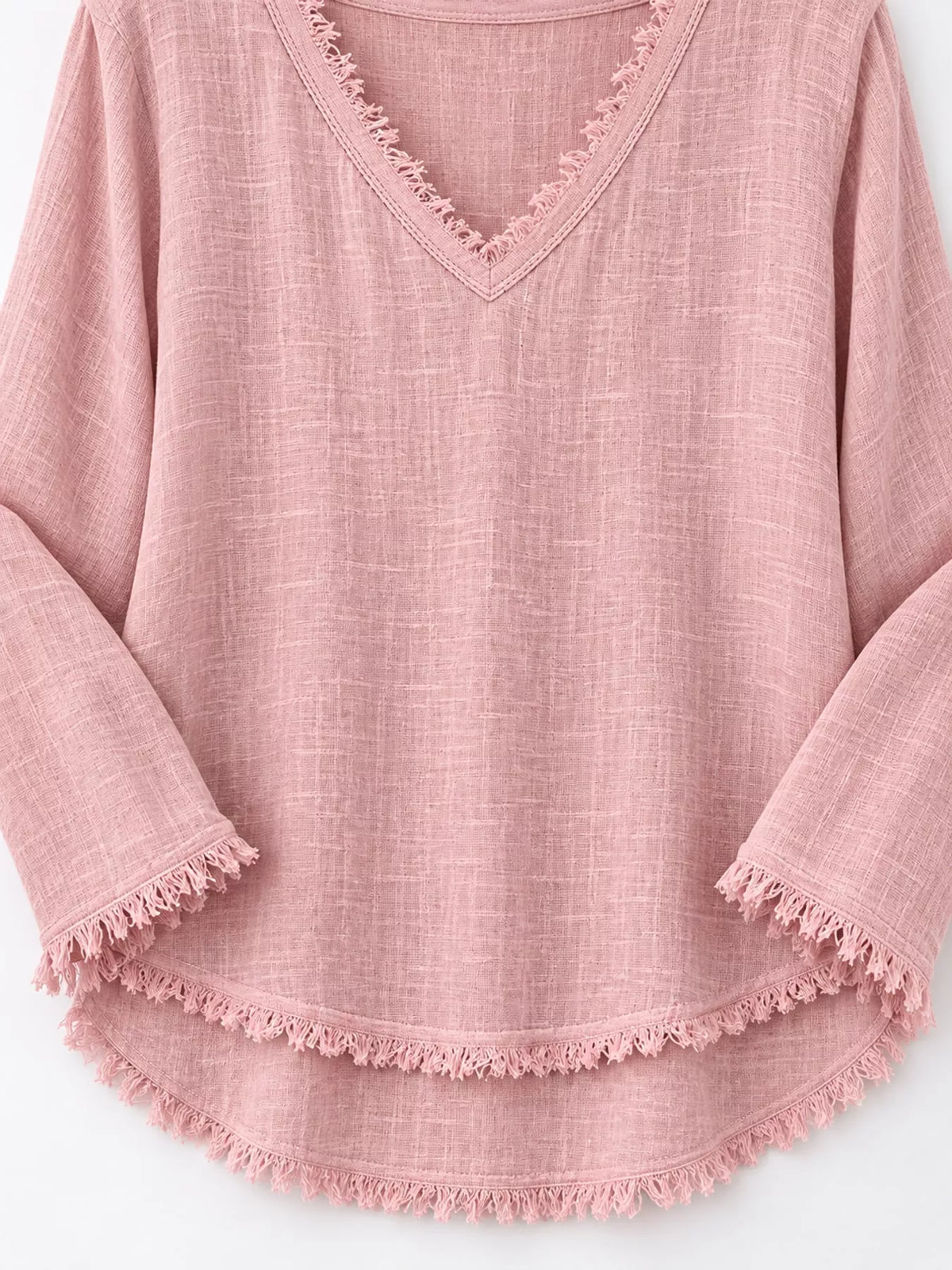 Frayed-hem blouse, pink front hem detail