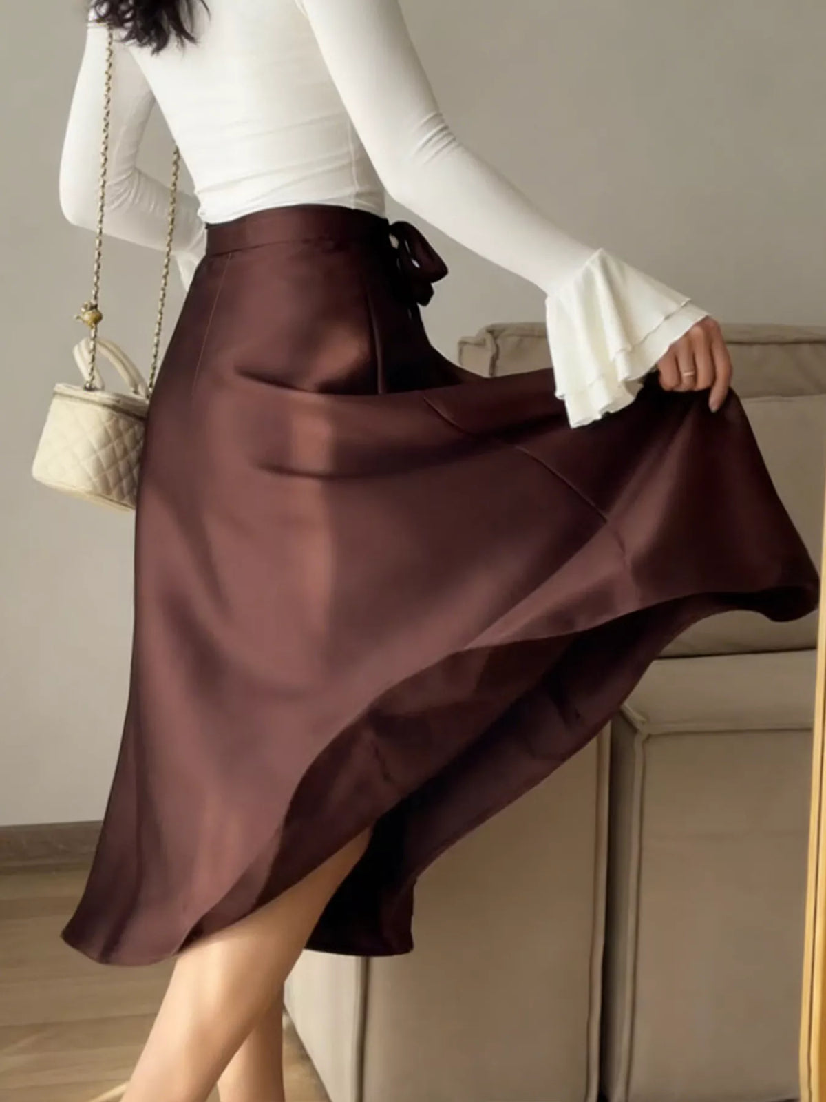 Trendsi Satin A-Line Midi Skirt -