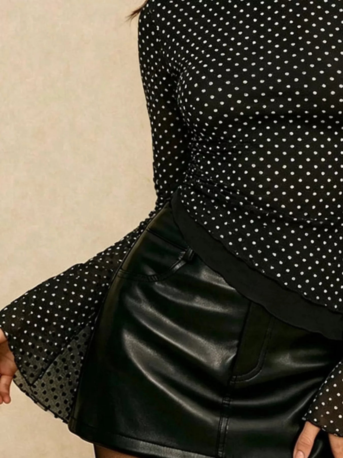 Polka Dot Flare Sleeve Blouse — construction details