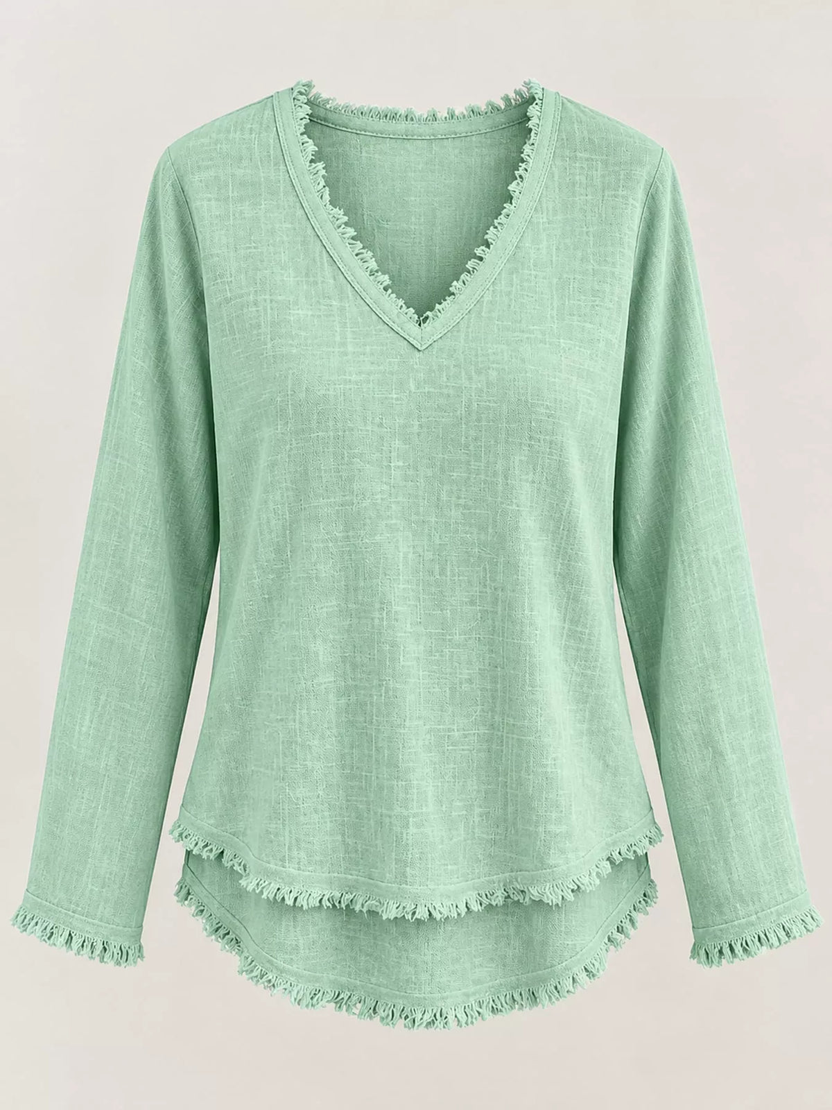 Frayed-hem blouse, mint hanging front