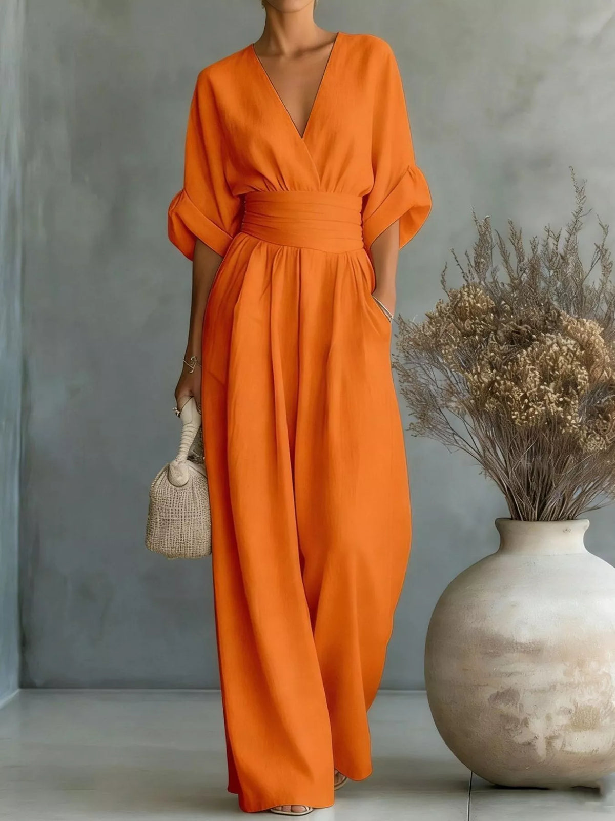 Trendsi Full Size Half Sleeve Wide-Leg Jumpsuit Plus Size -