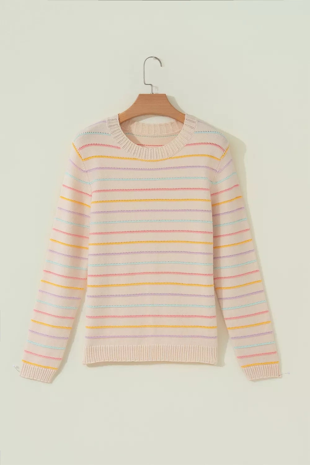Trendsi Stripe Colorful Stripes Crew Neck Knit Sweater -
