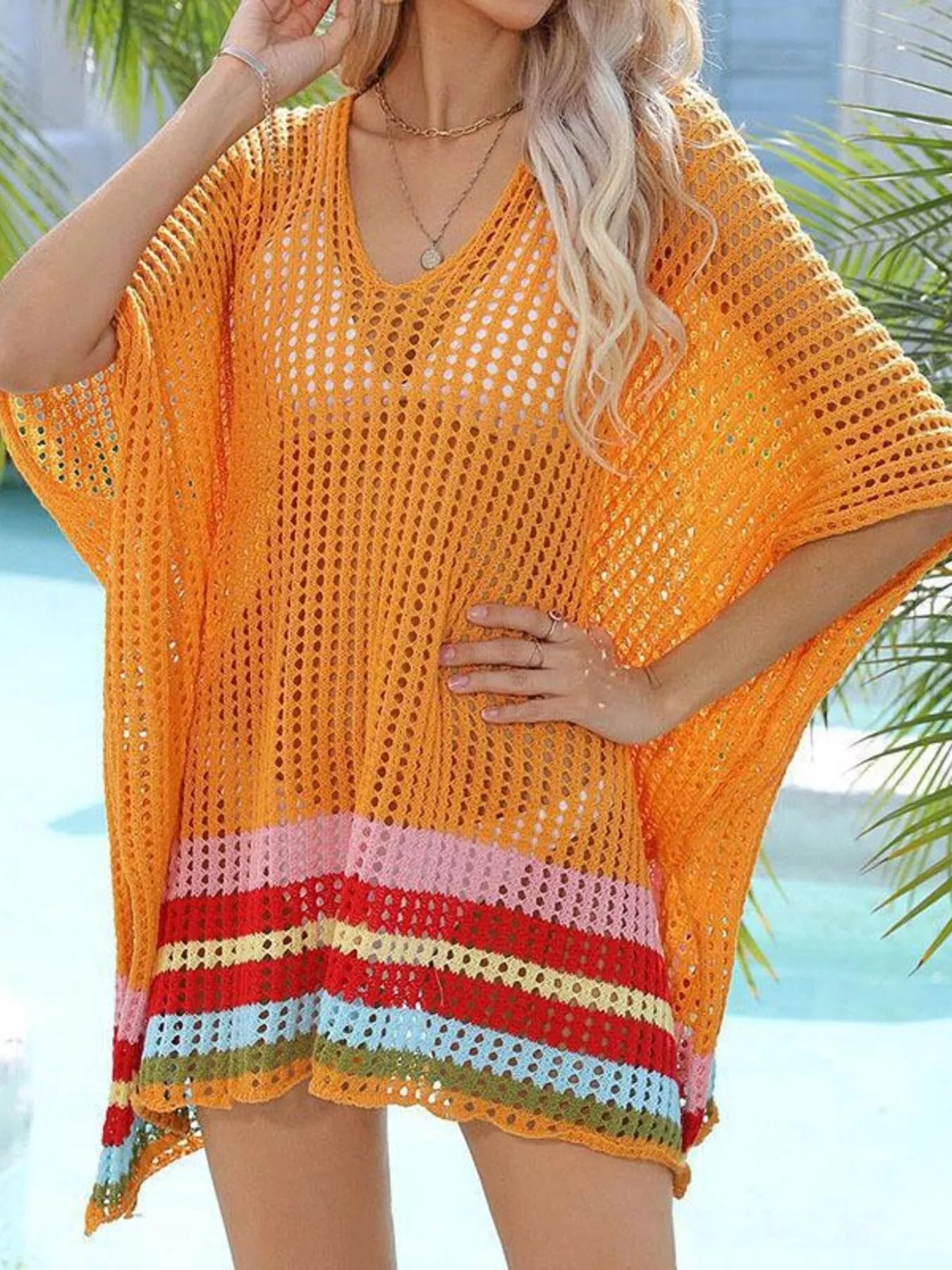 Trendsi Crochet Rainbow Trim Cover-Up Dress -