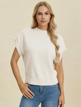 Trendsi Double Take Full Size Mock Neck Short Sleeve Sweater -