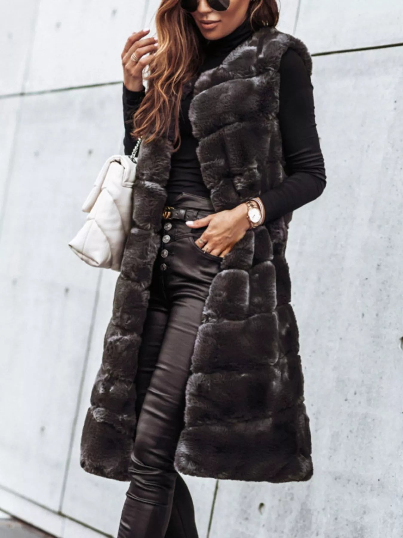 Trendsi Faux Fur Longline Vest Coat -
