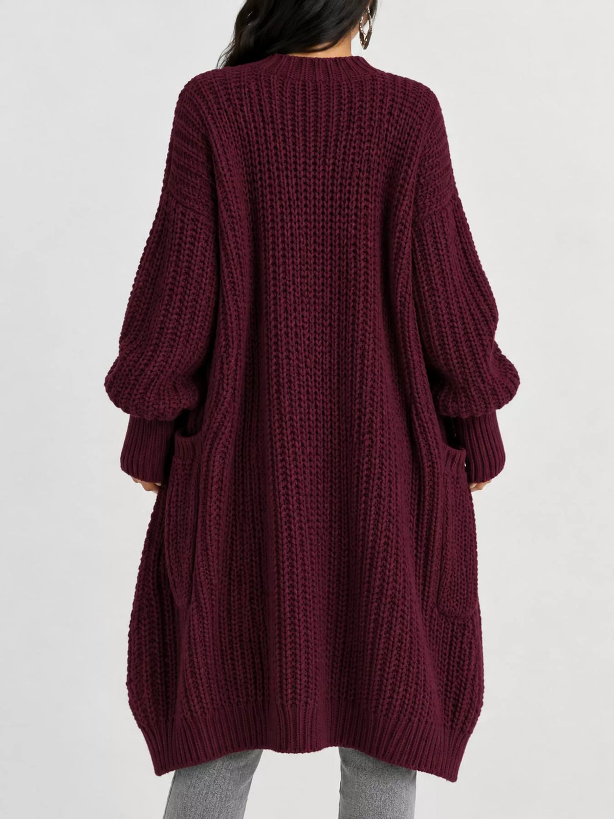 Longline knit cardigan, burgundy back