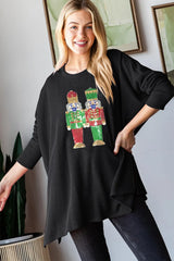 Trendsi Women’s Sequin Nutcracker Long Sleeve Ribbed Polyester Shirt - Shirts