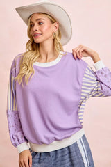 Trendsi BiBi Mix and Match Sweatshirt with Floral Sleeve Striped -