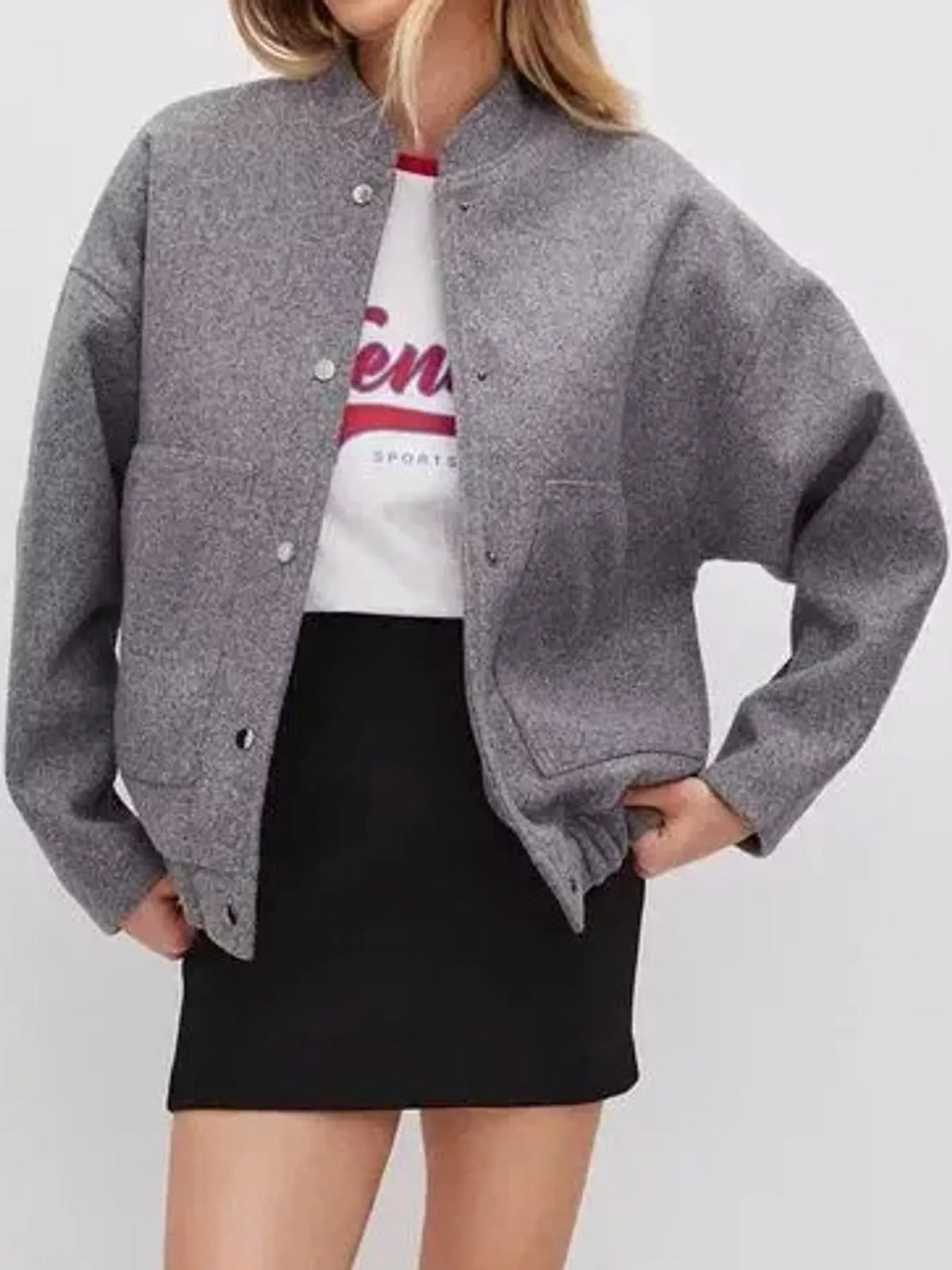 Gray snap-button bomber jacket