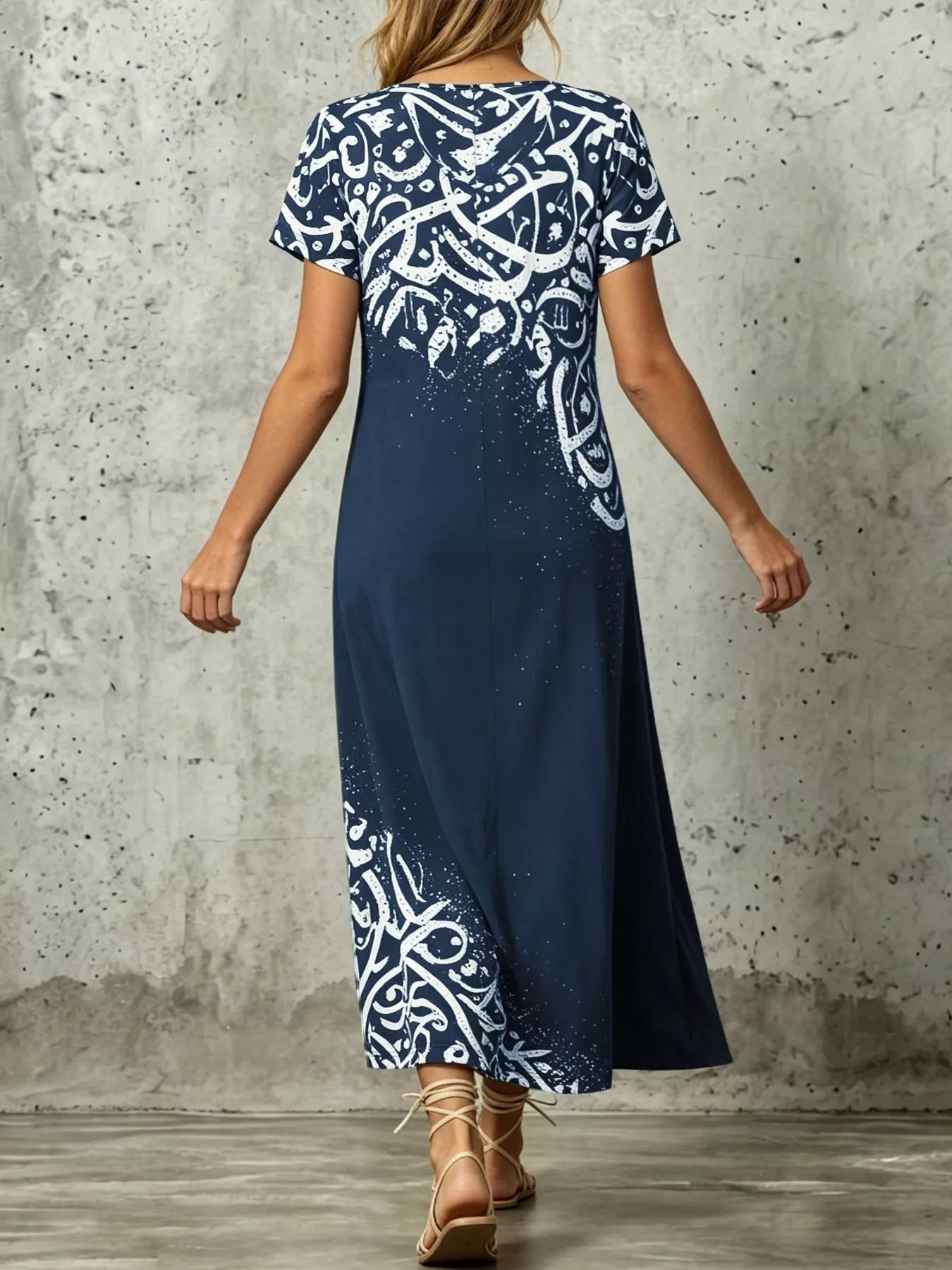 Trendsi Printed Short Sleeve Midi Dress -