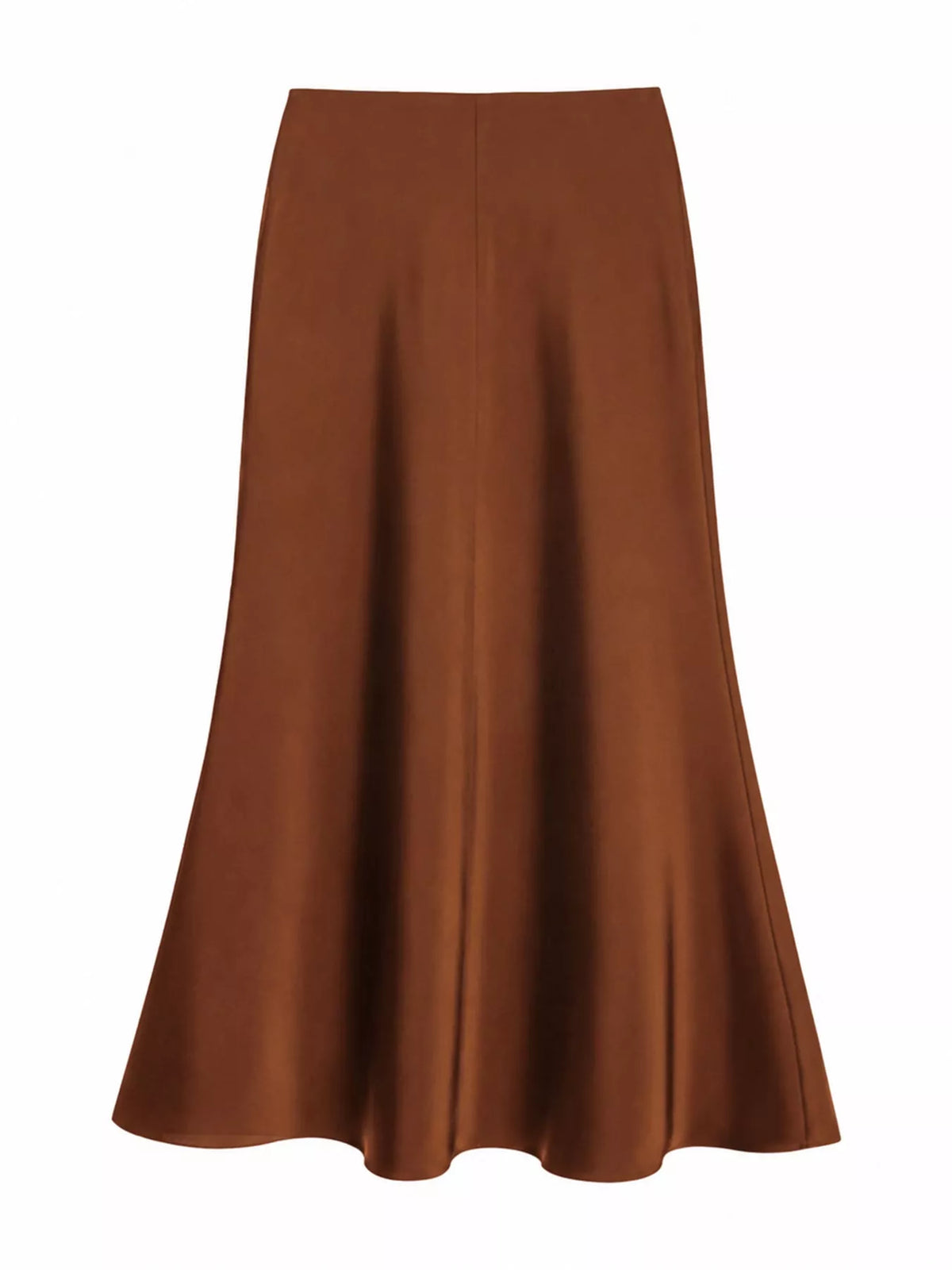 Zip-up satin skirt, rust front