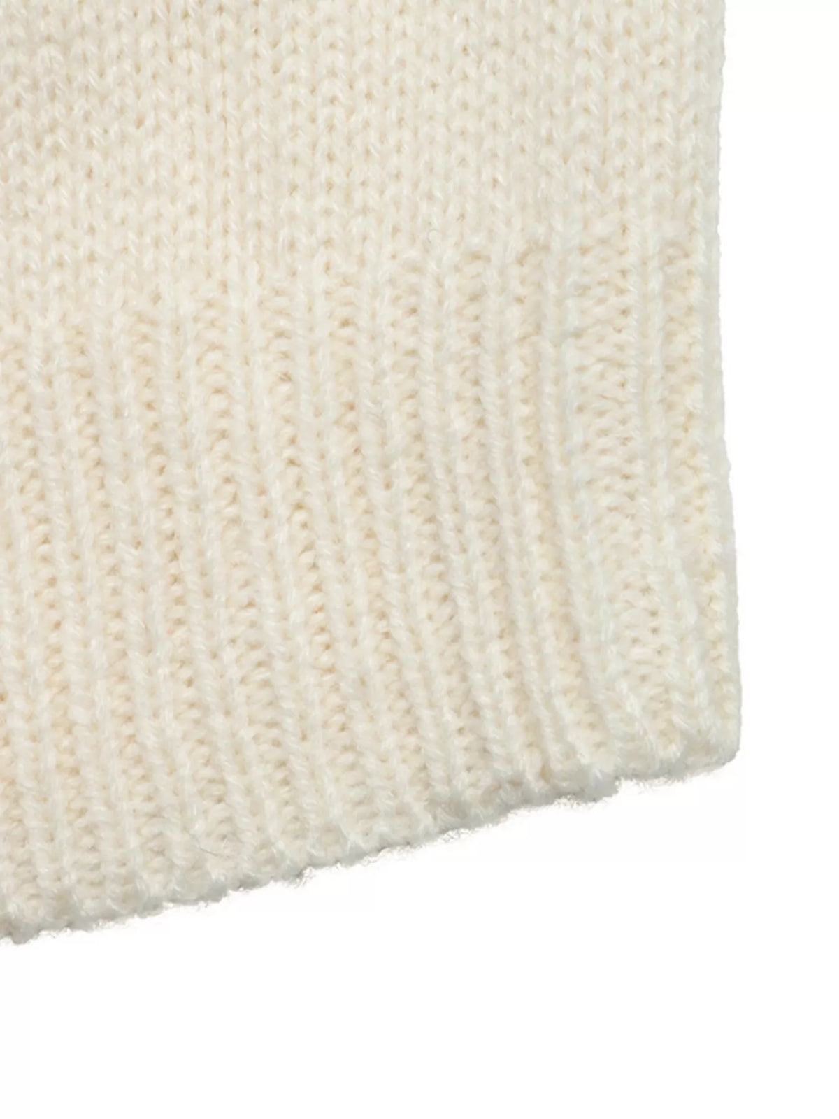 Cream Chinese knot button cardigan with sleeve stripes, ribbed hem detail