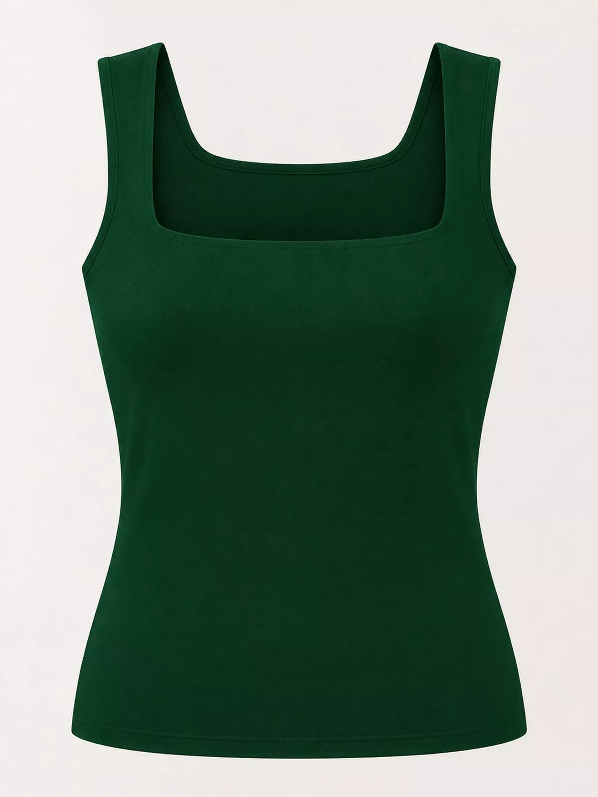 Dark green square-neck tank, front product view