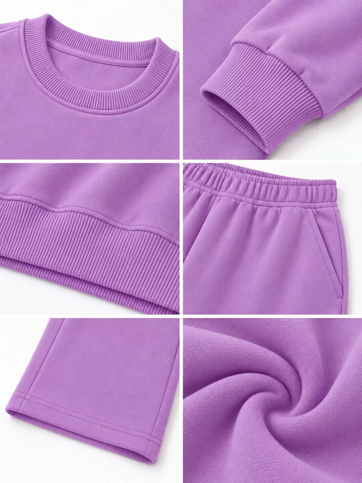 Crewneck Drop Shoulder Sweatshirt and Wide-Leg Pants Set — construction details