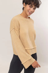 Trendsi HYFVE Round Neck Dropped Shoulder Ribbed Sweater -