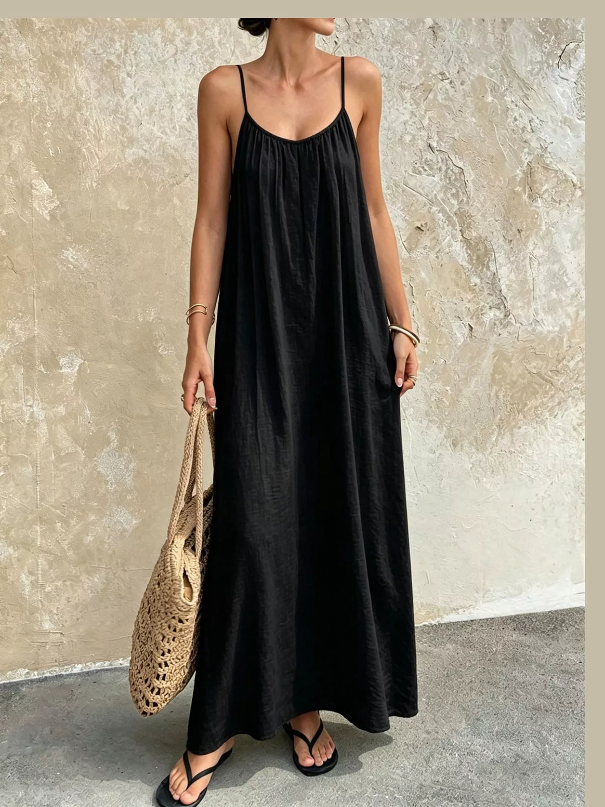 Backless Spaghetti Strap Maxi Dress — front view