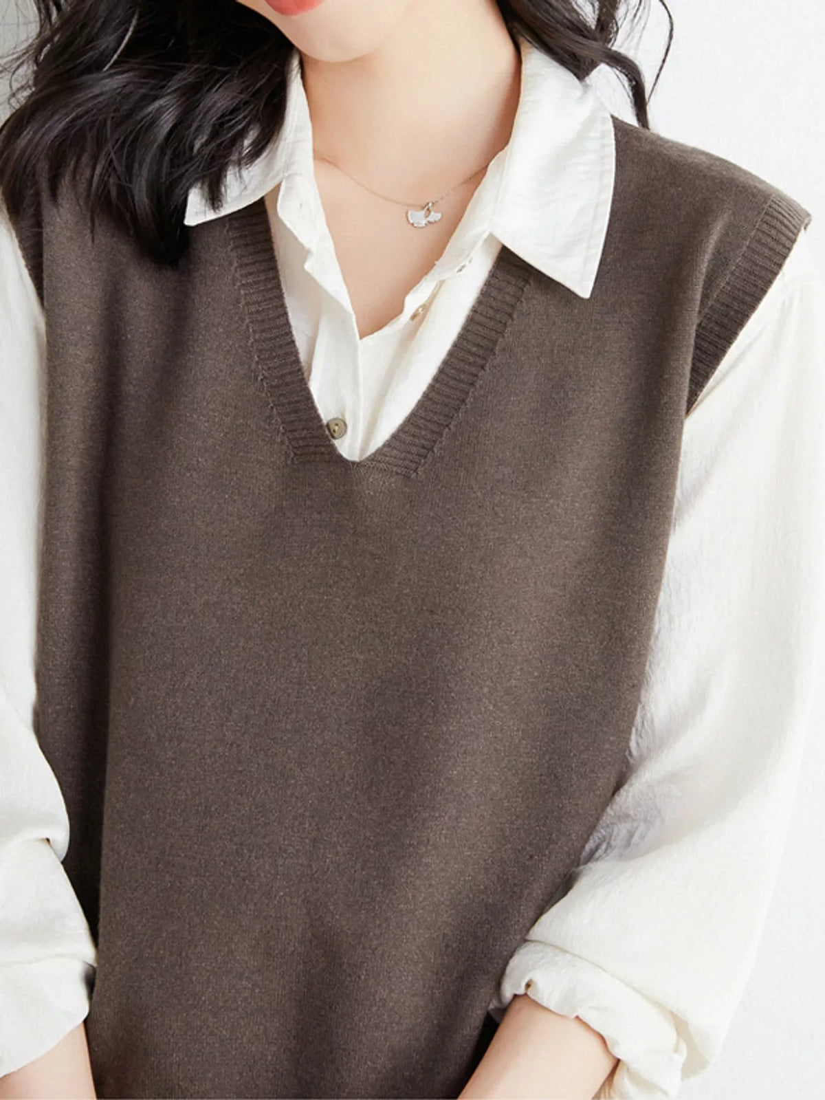 V-Neck Knit Sweater Vest — garment construction details