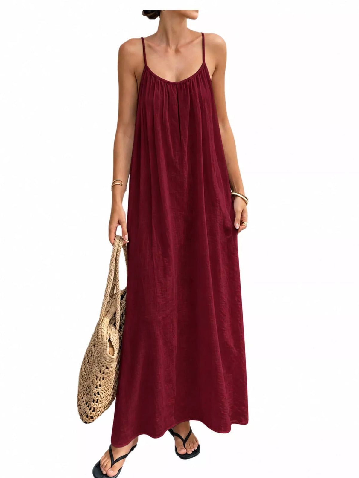 Backless Spaghetti Strap Maxi Dress — front view