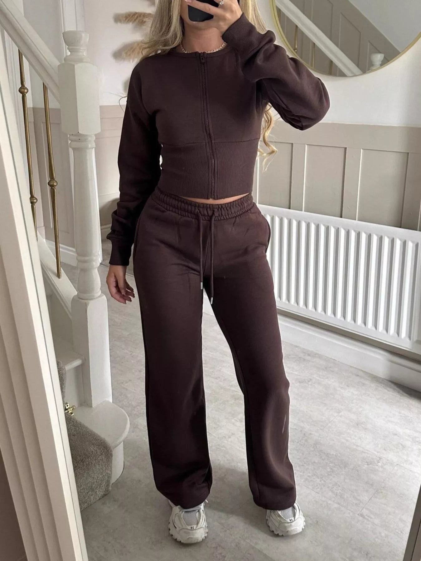 Trendsi Zip-Up Crop Hoodie and High-Waisted Pants Set -