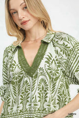Trendsi Umgee Two Tone Boarder Print Top -