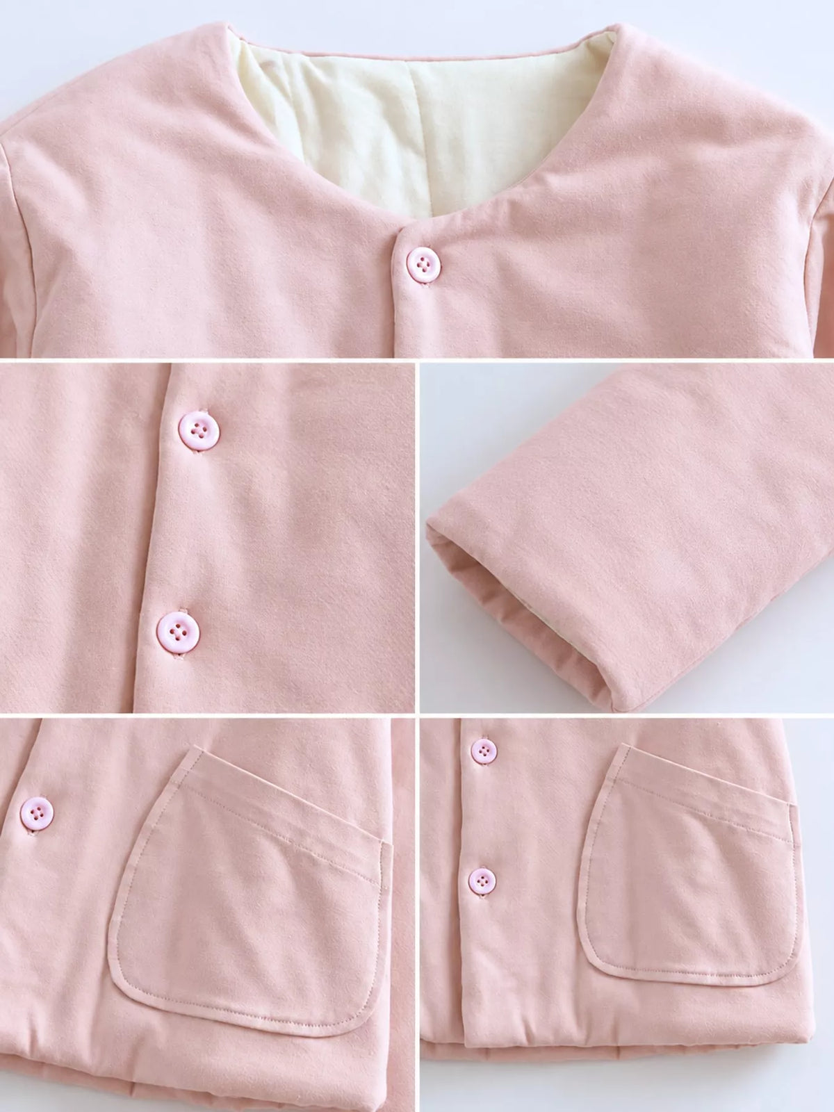 Quilted Crewneck Button-Down Jacket — construction details