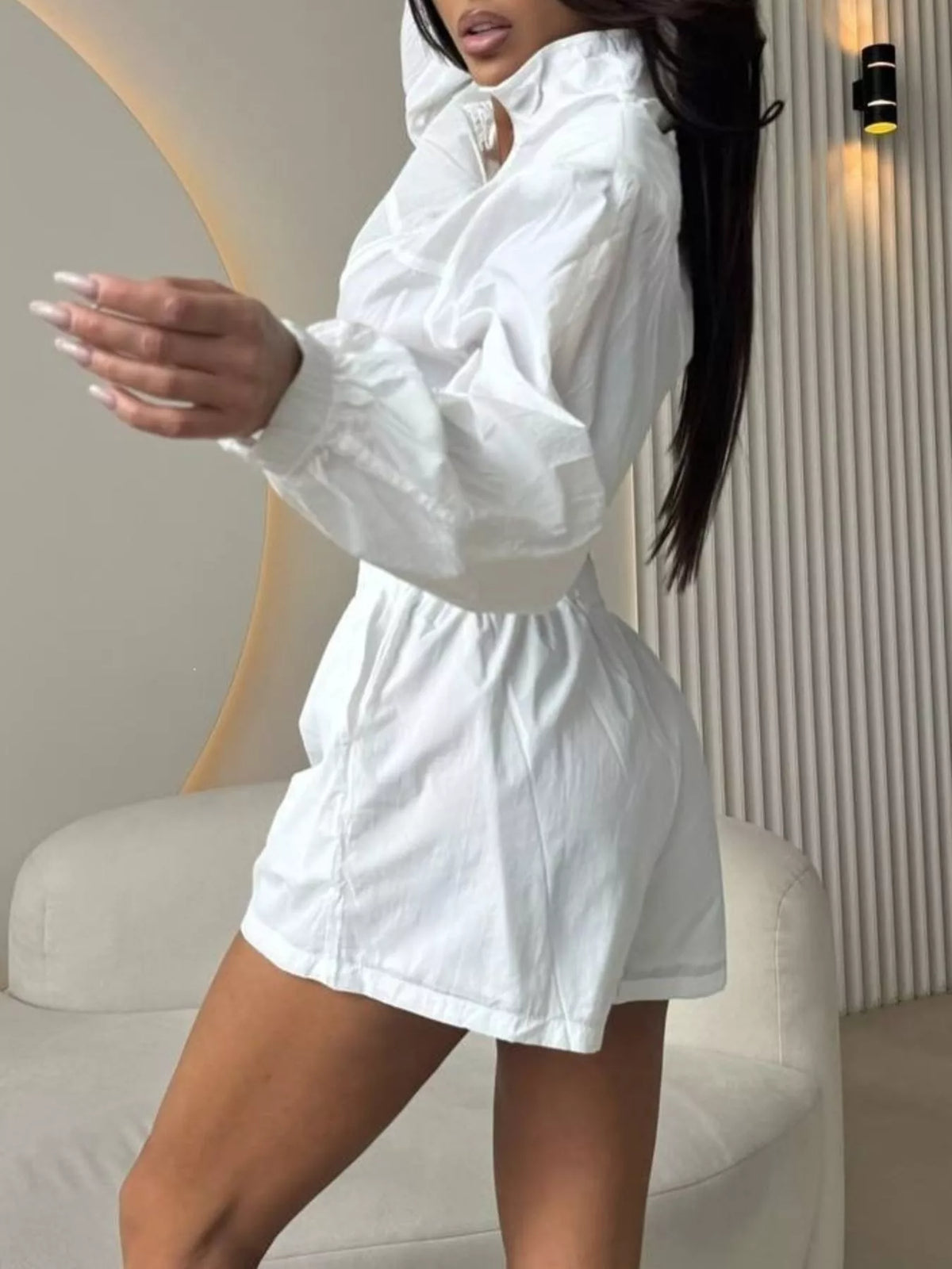 Trendsi Zip-Up Crop Jacket and High-Waisted Shorts Set -