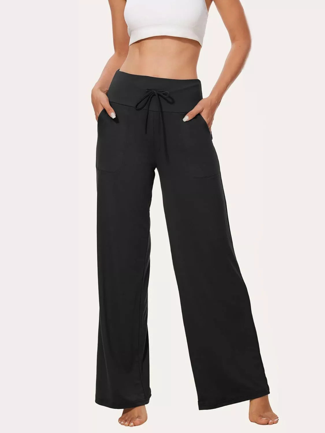 Wide-leg lounge pants, black front