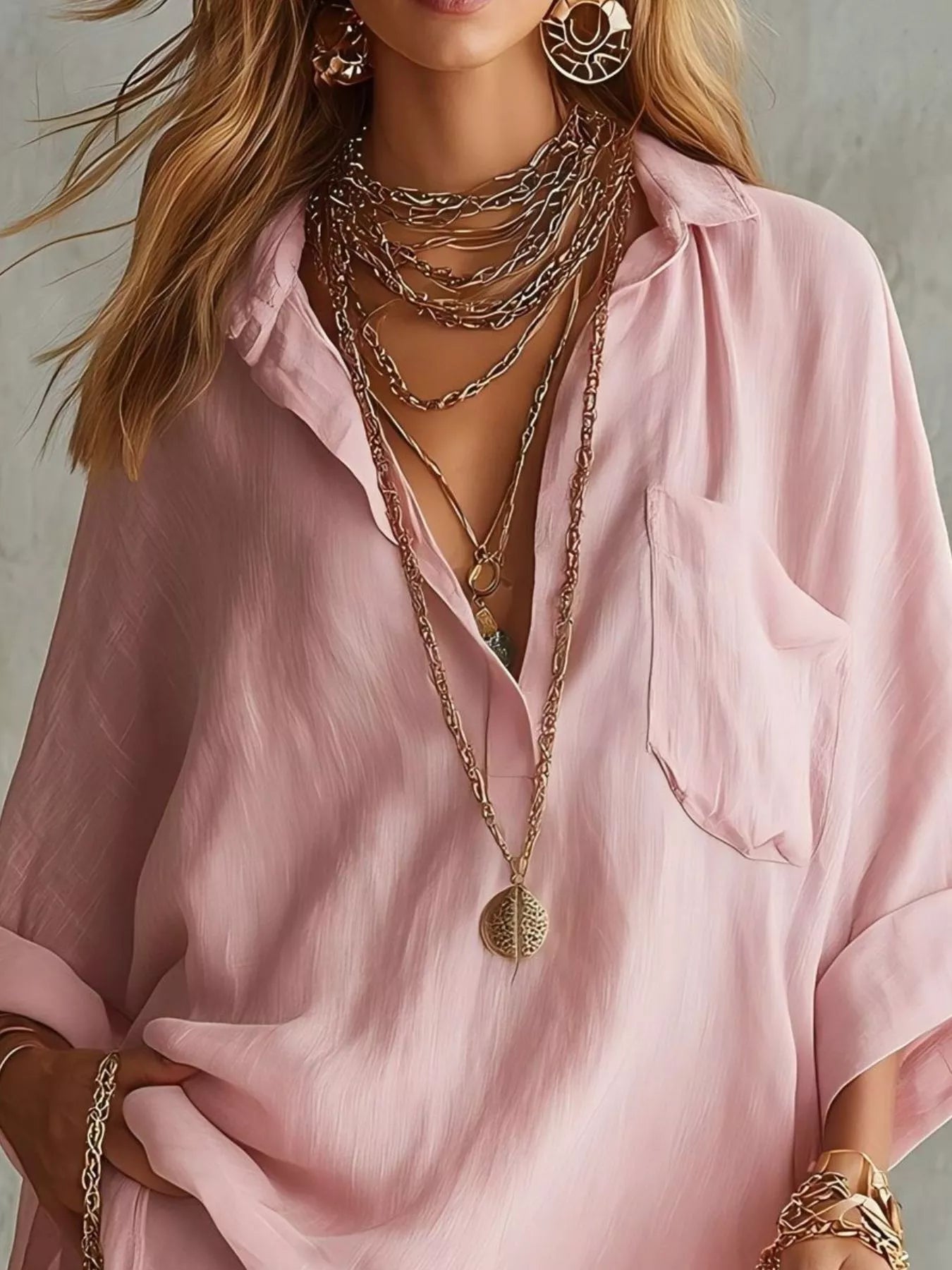 Trendsi Full Size Oversized Long Sleeve Shirt and Shorts Two-Piece Set Plus Size -