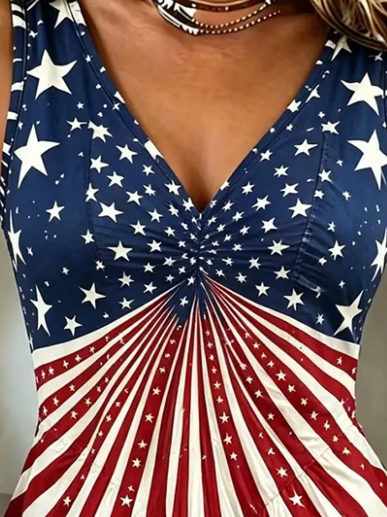 Trendsi Full Size American Flag Print V-Neck Sleeveless Top Plus Size -