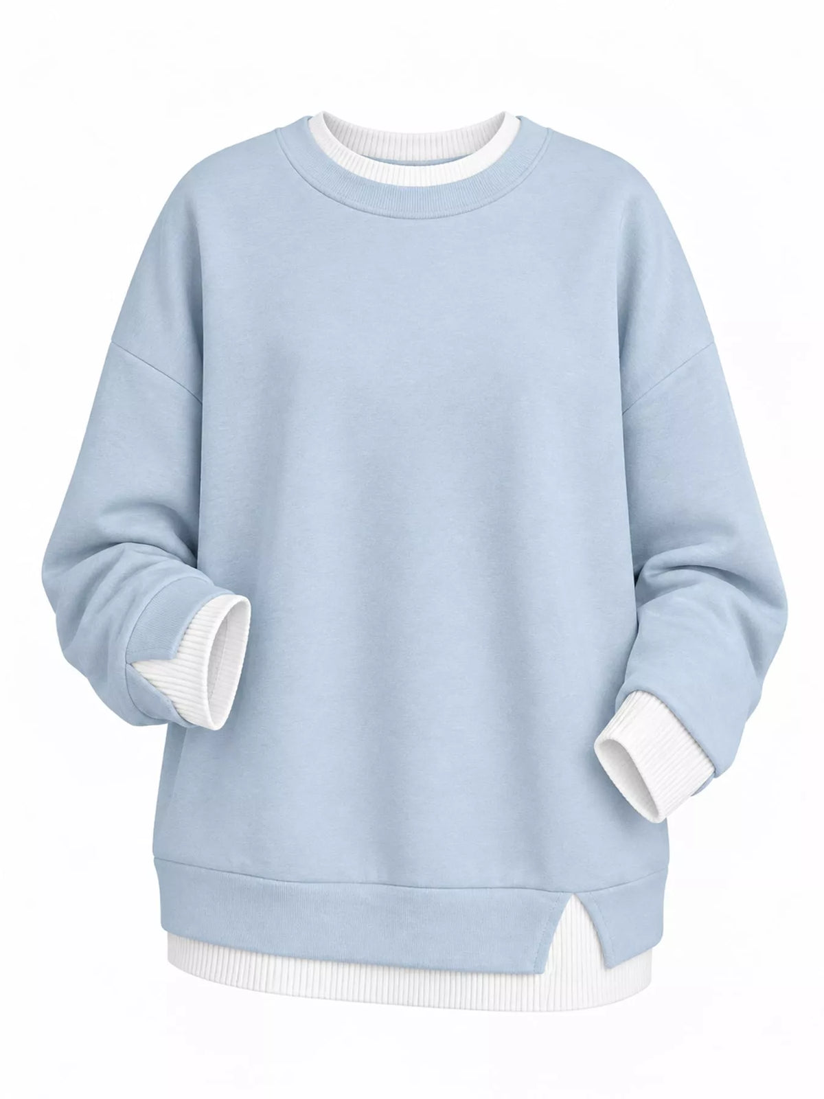 Layered Look Crew Neck Sweatshirt in light blue, front view