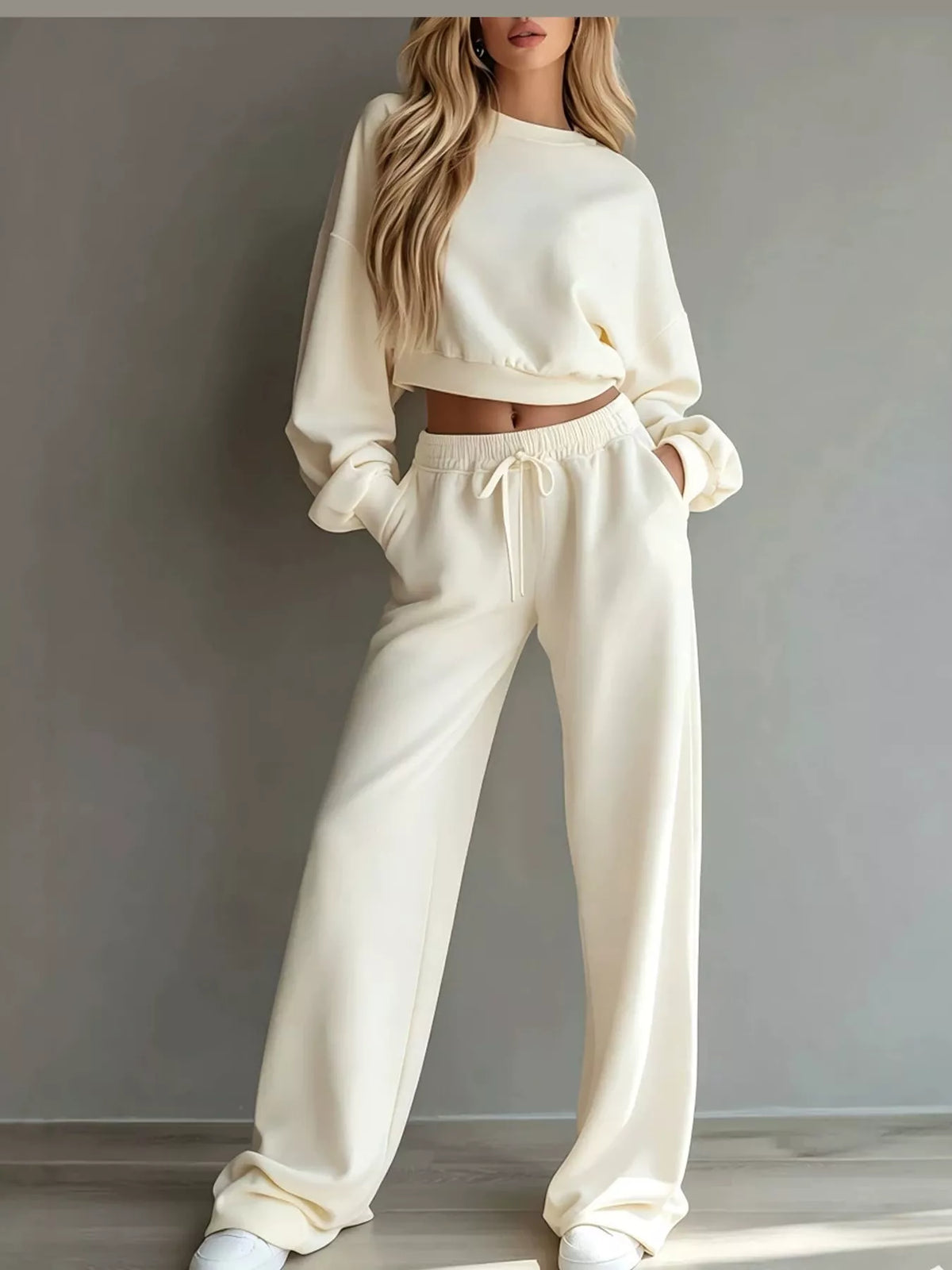 Crop Top and Wide-Leg Sweatpants Set — front view