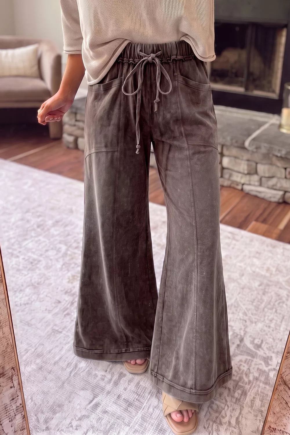Trendsi Washed Wide-Leg Drawstring Pants -