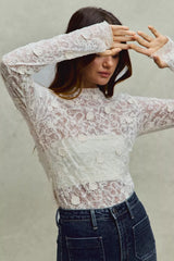 Trendsi SO ME Lace Long Sleeve 3d Effect Floral Layering Top -