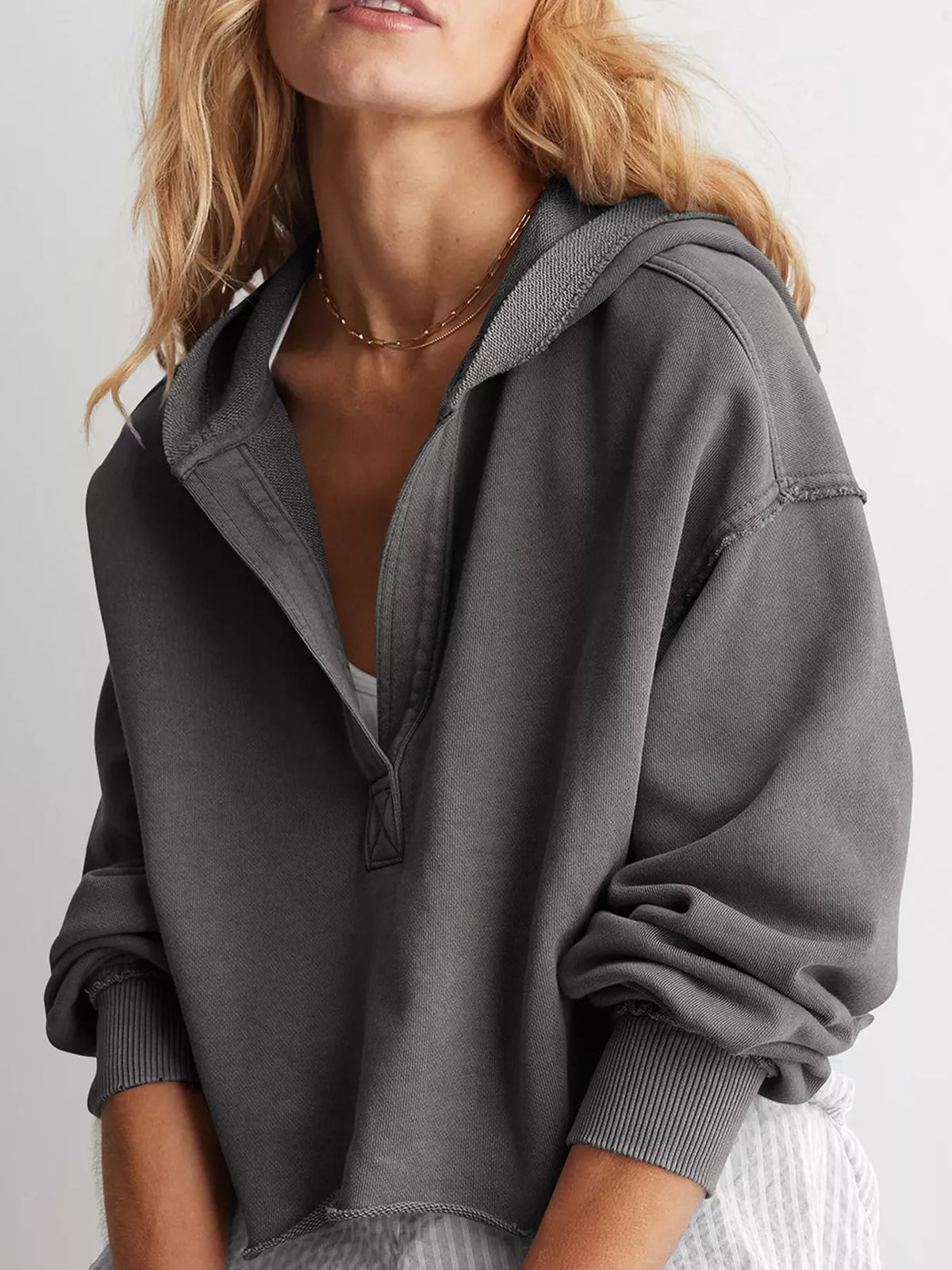 Gray dropped shoulder cropped hoodie