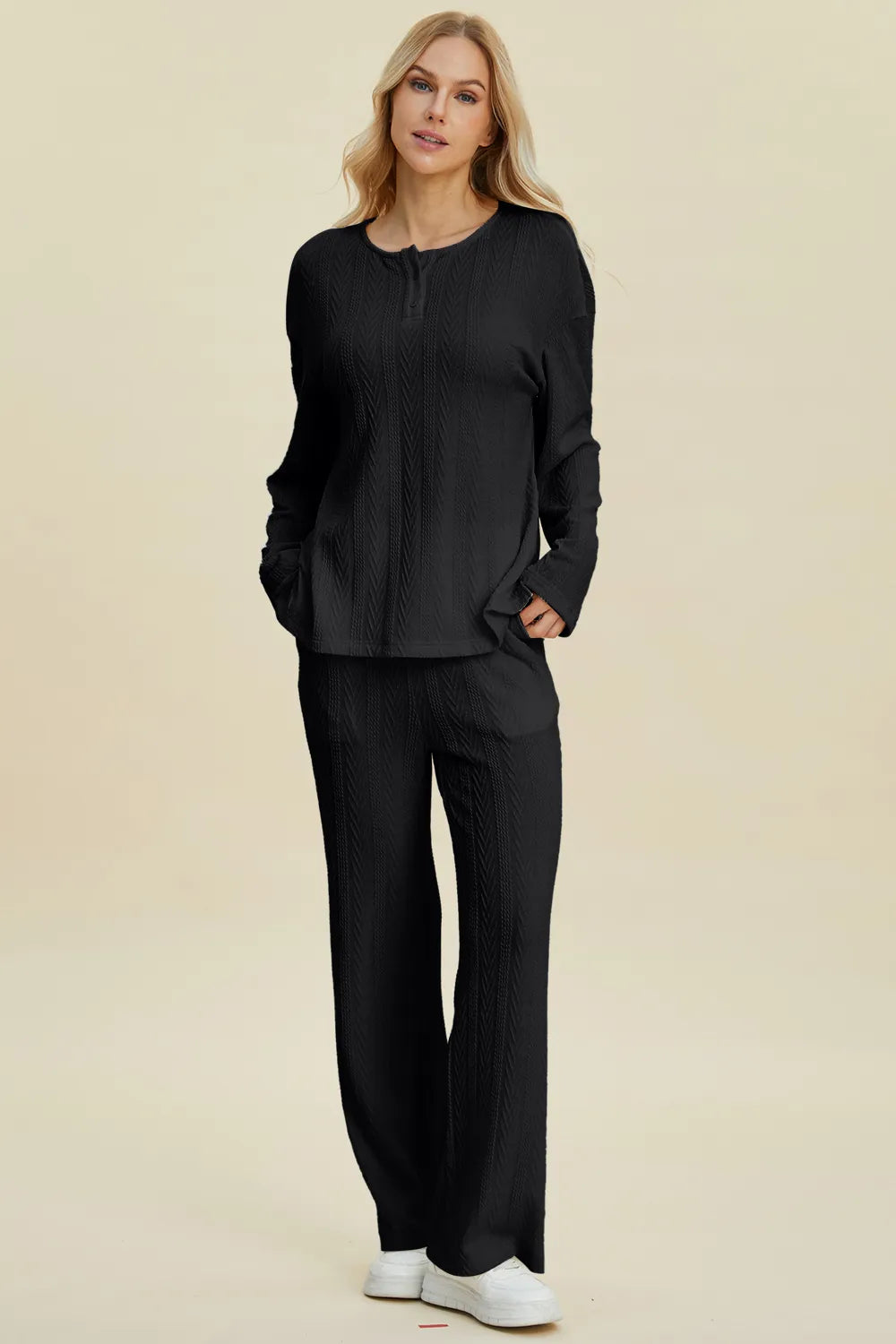 Women's Cable-Knit Long Sleeve Top and Pants Set — product view 3